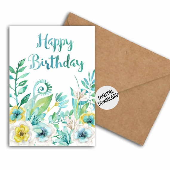 Watercolor Flowers Birthday Card, Happy Birthday Art Print