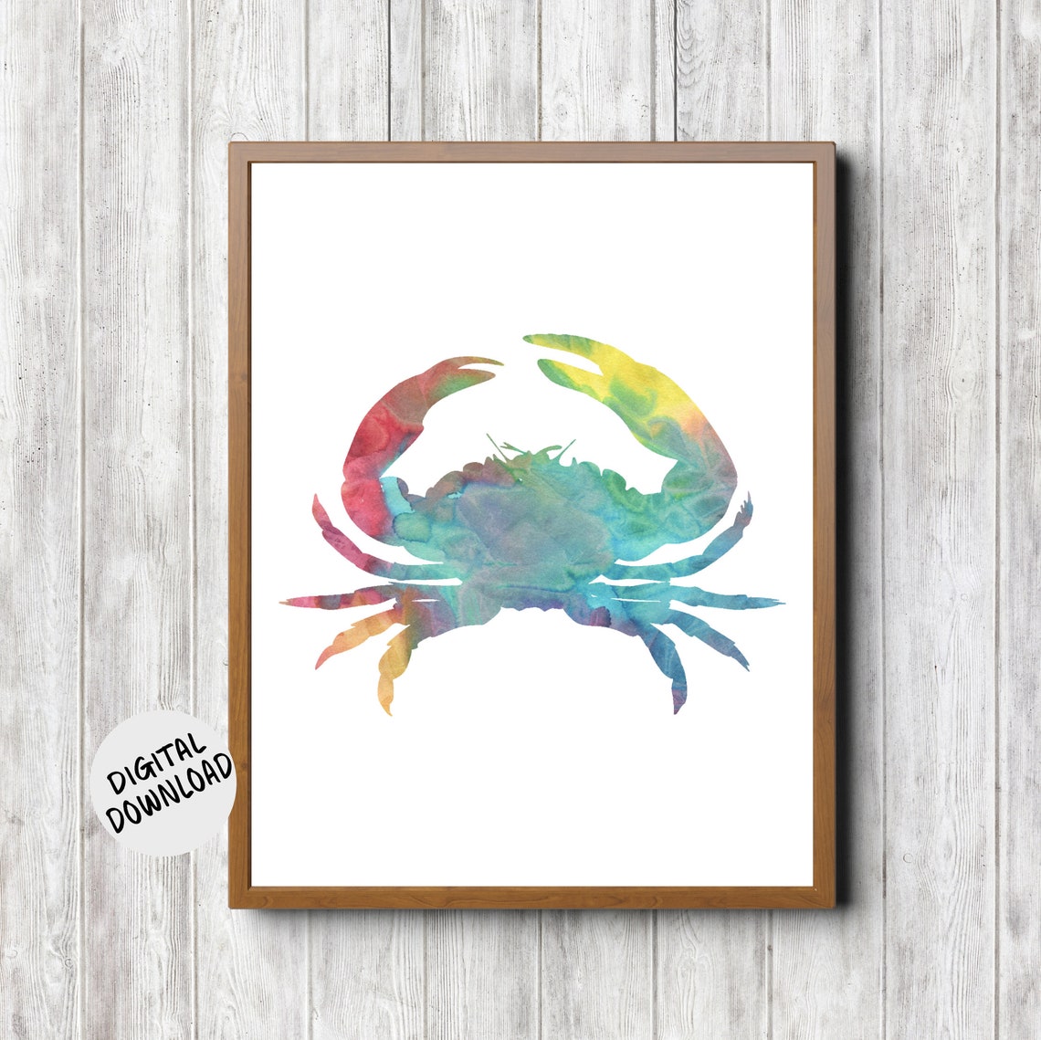 Colorful Watercolor Crab Sea Life Nautical Kitchen Wall Decor Poster