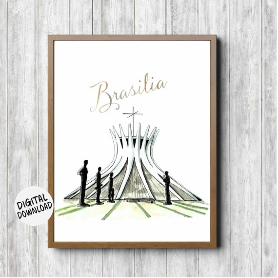 Cathedral Of Brasilia Brazil Wall Art Famous Landmark Watercolor Print World Travel Gift Office Decor