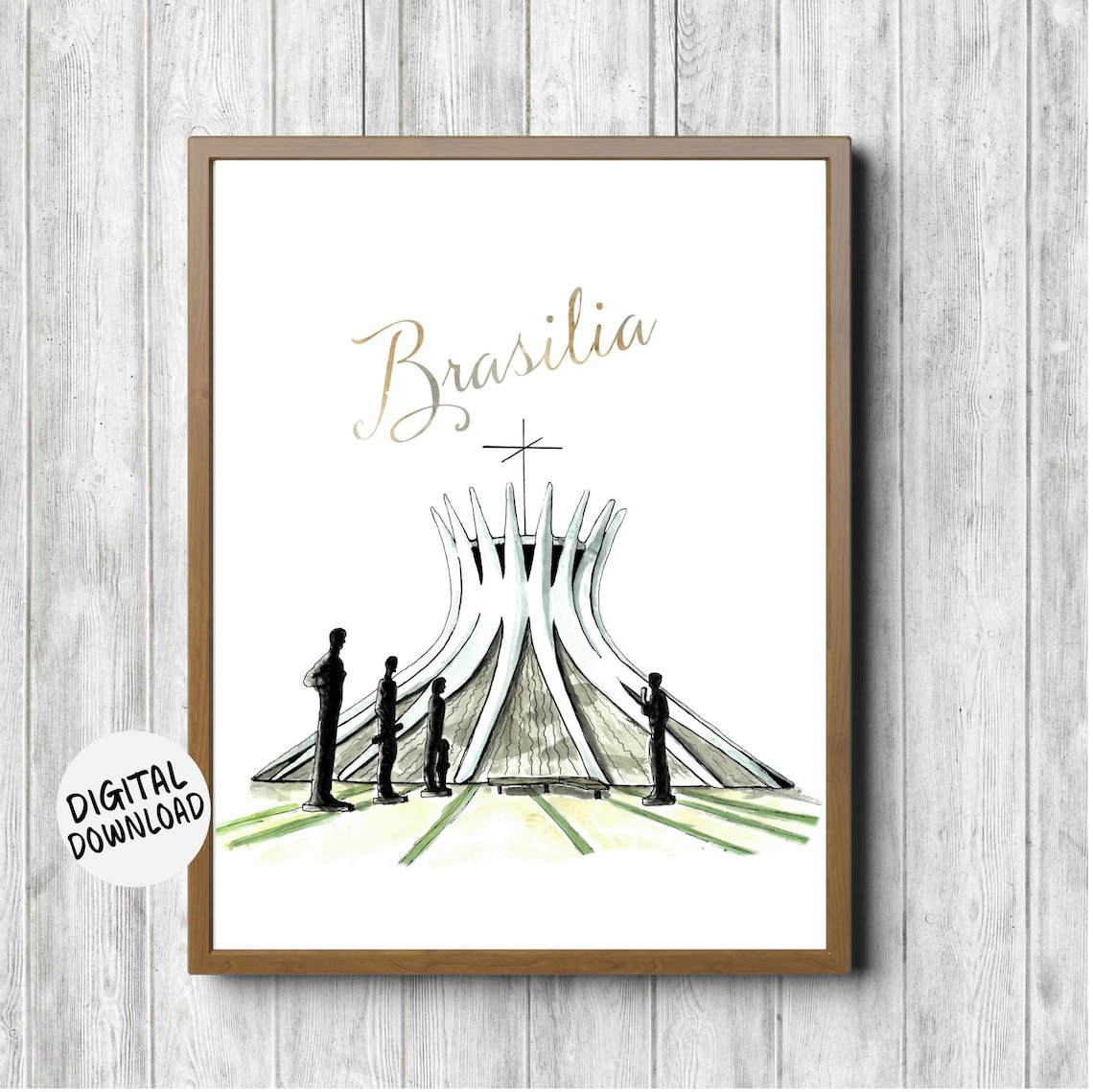 Brasilia Cathedral Watercolor Landmark Sketch Brazil Travel Poster
