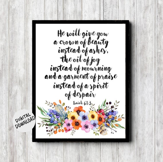 Isaiah 61:3 Watercolor Scripture Nursery Art Print