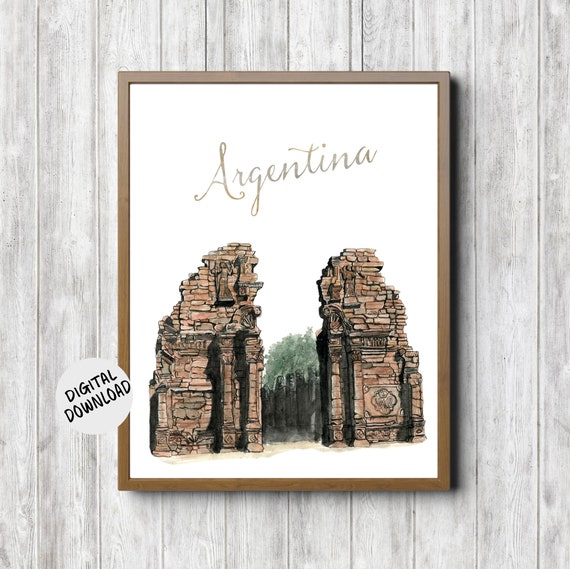 Watercolor Landmark In Argentina Wall Art World Cities Travel Decor Gift San Ignacio Mini