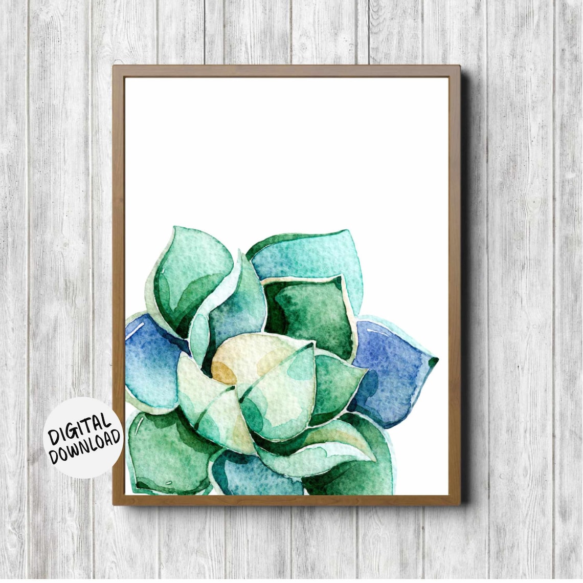 Watercolor Succulent Green Botanical Plant Modern Home Decor Poster