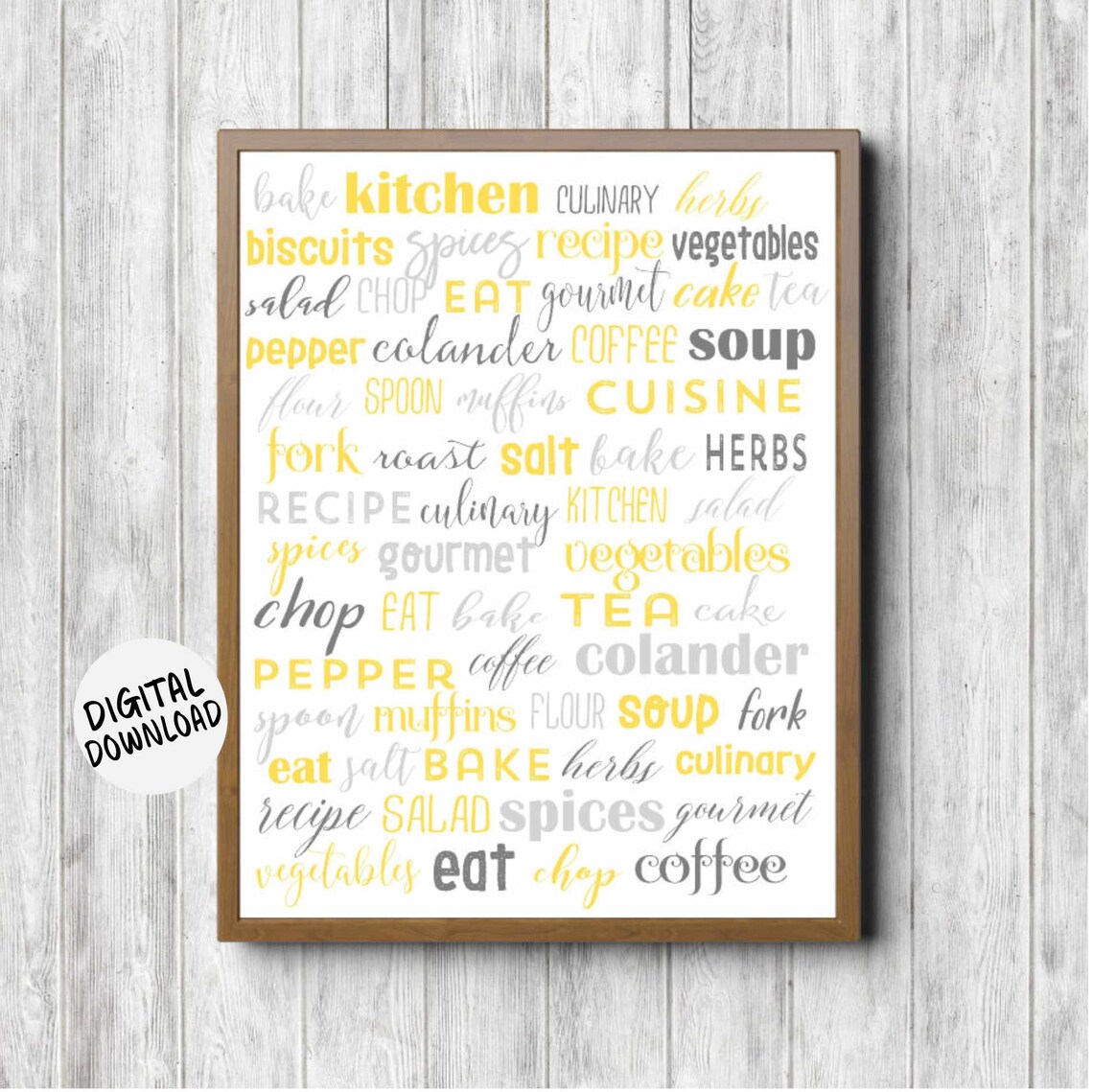 Kitchen Food Words Subway Poster, Yellow and Gray
