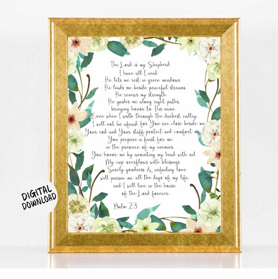 Psalm 23 The Lord Is My Shepherd Floral Watercolor Scripture Print