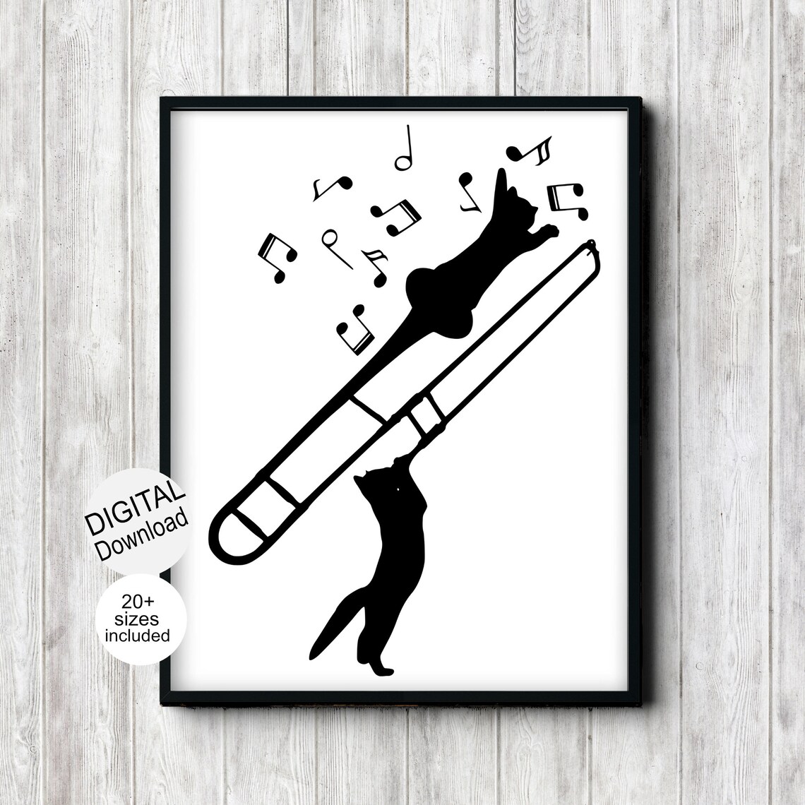 Cats Playing A Trombone, Quirky Music Room Art Print
