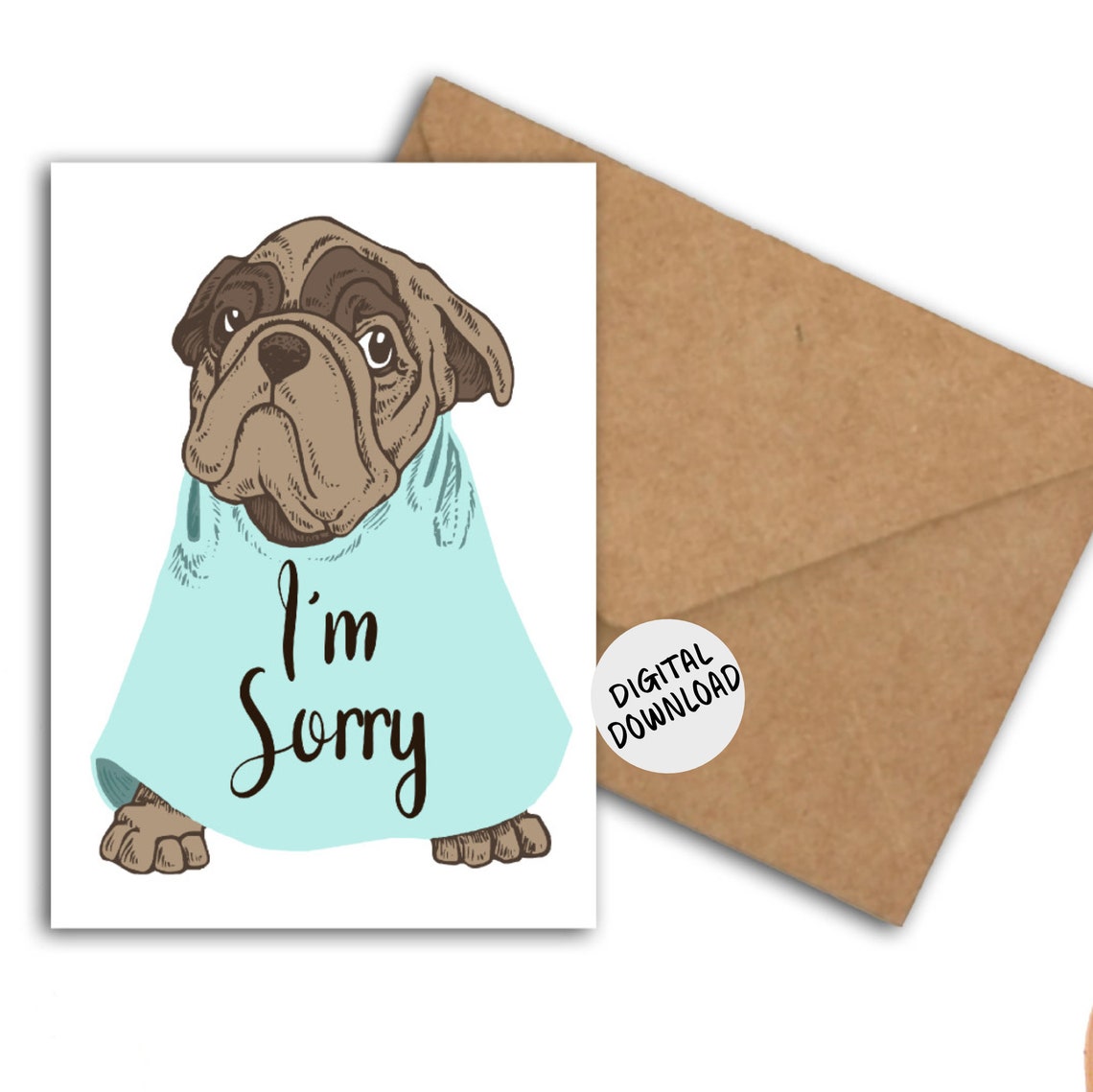 Im Sorry Apology Card with Cute Pug Dog in Blanket Illustration Poster