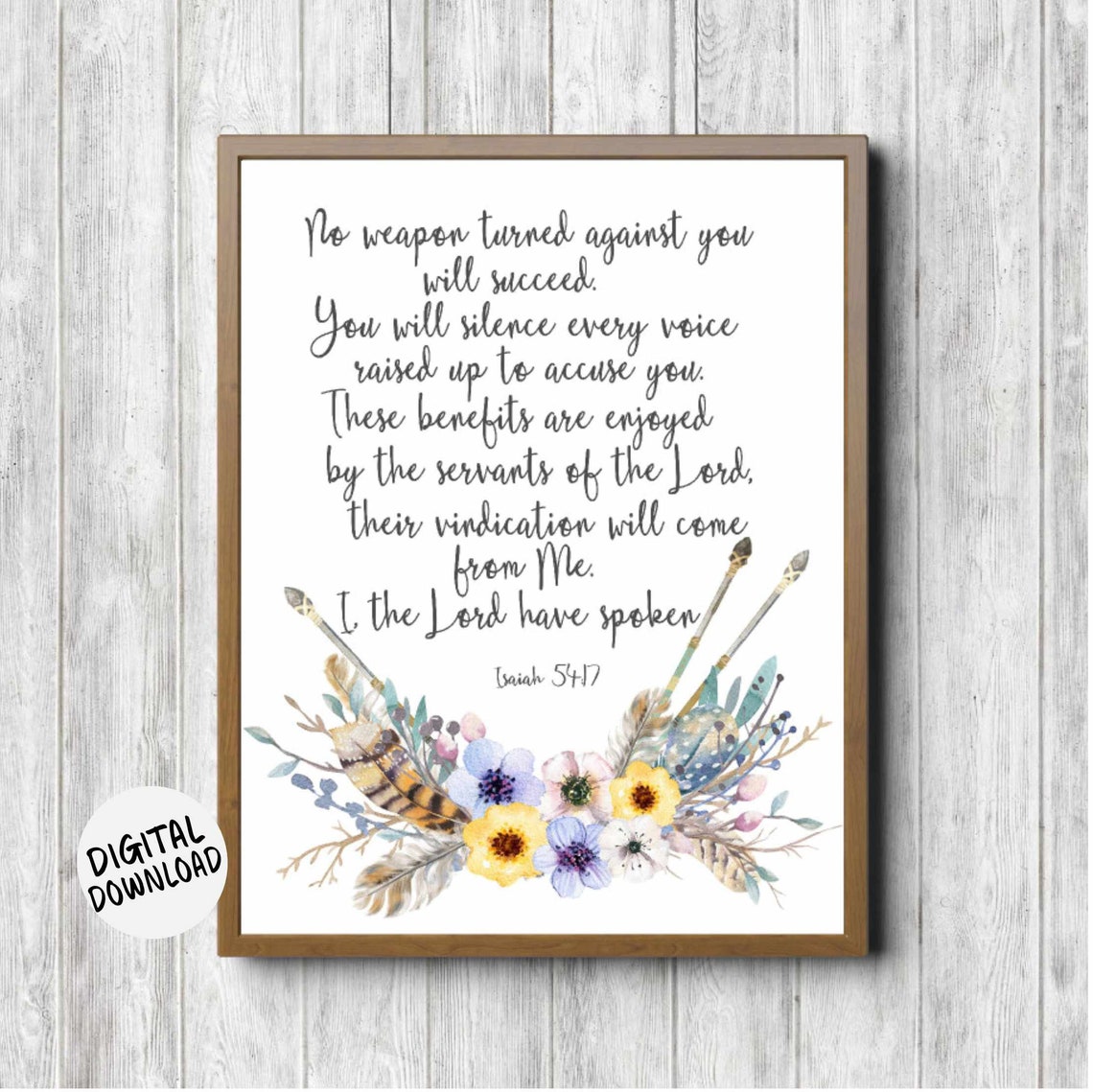Isaiah 54:17 No Weapon Formed Against You Floral Scripture Wall Poster