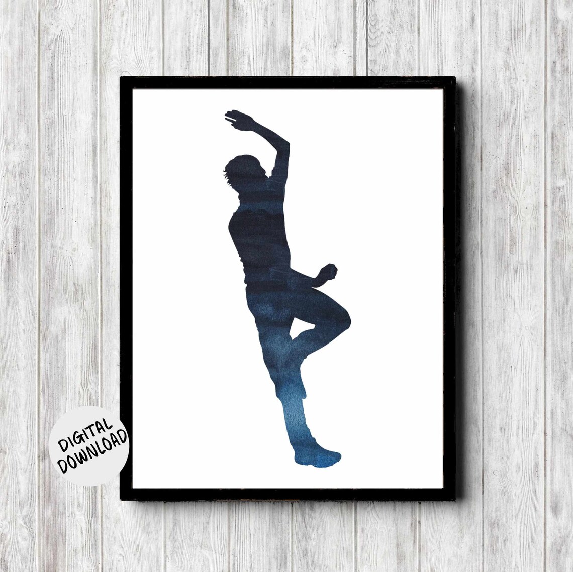 Cricket Fast Bowler Silhouette Navy Sports Watercolor Boys Room Poster
