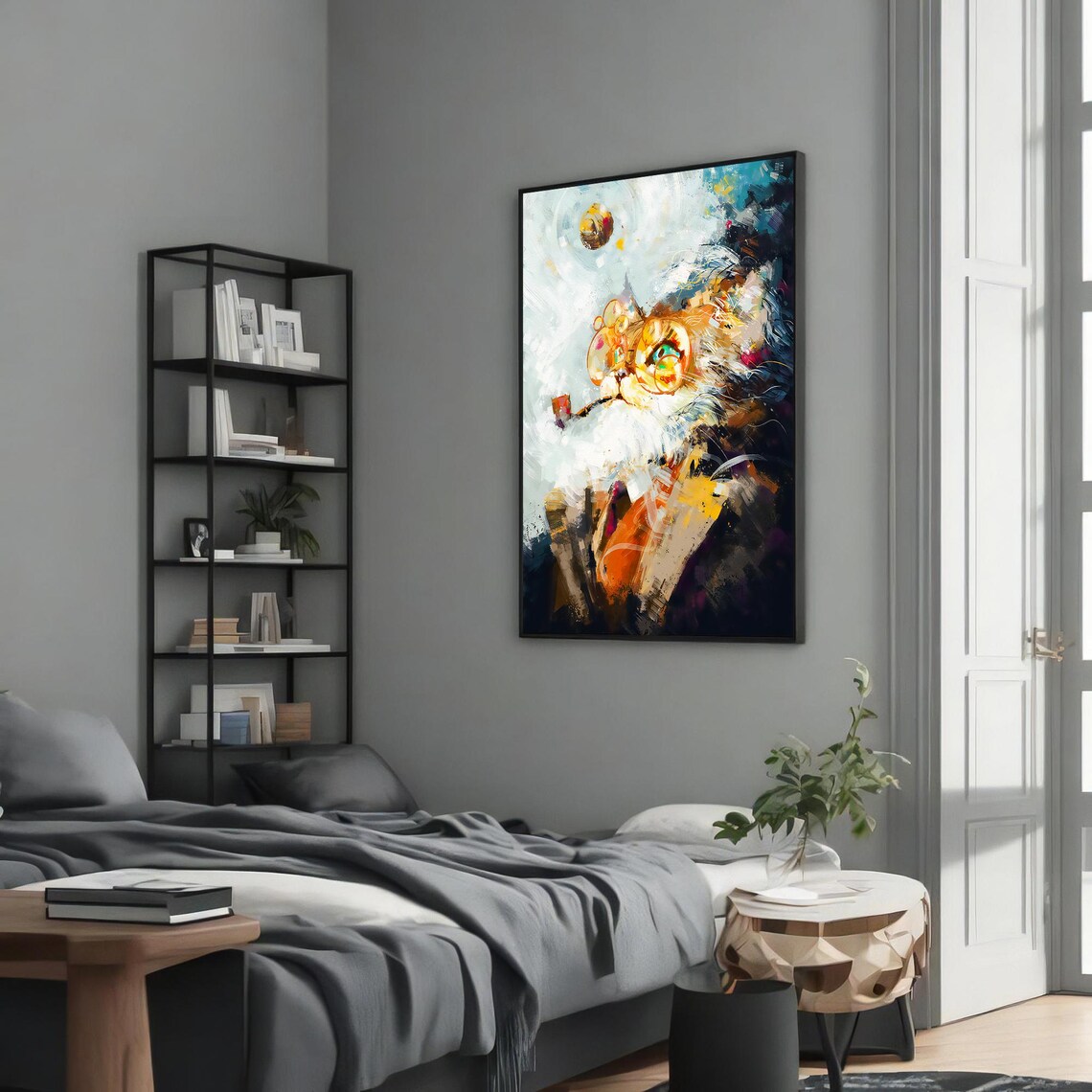 Cat With Glasses Smoking A Pipe, Smart Cat Art - Image 5