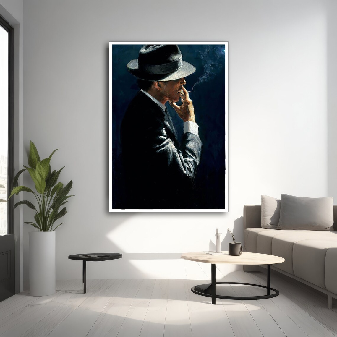 Vintage Man In Suit With Hat, Modern Painting - Image 2