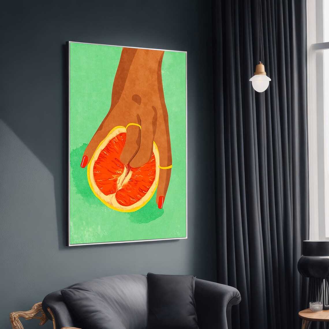 Grapefruit Hand Abstract, Colorful Modern Painting