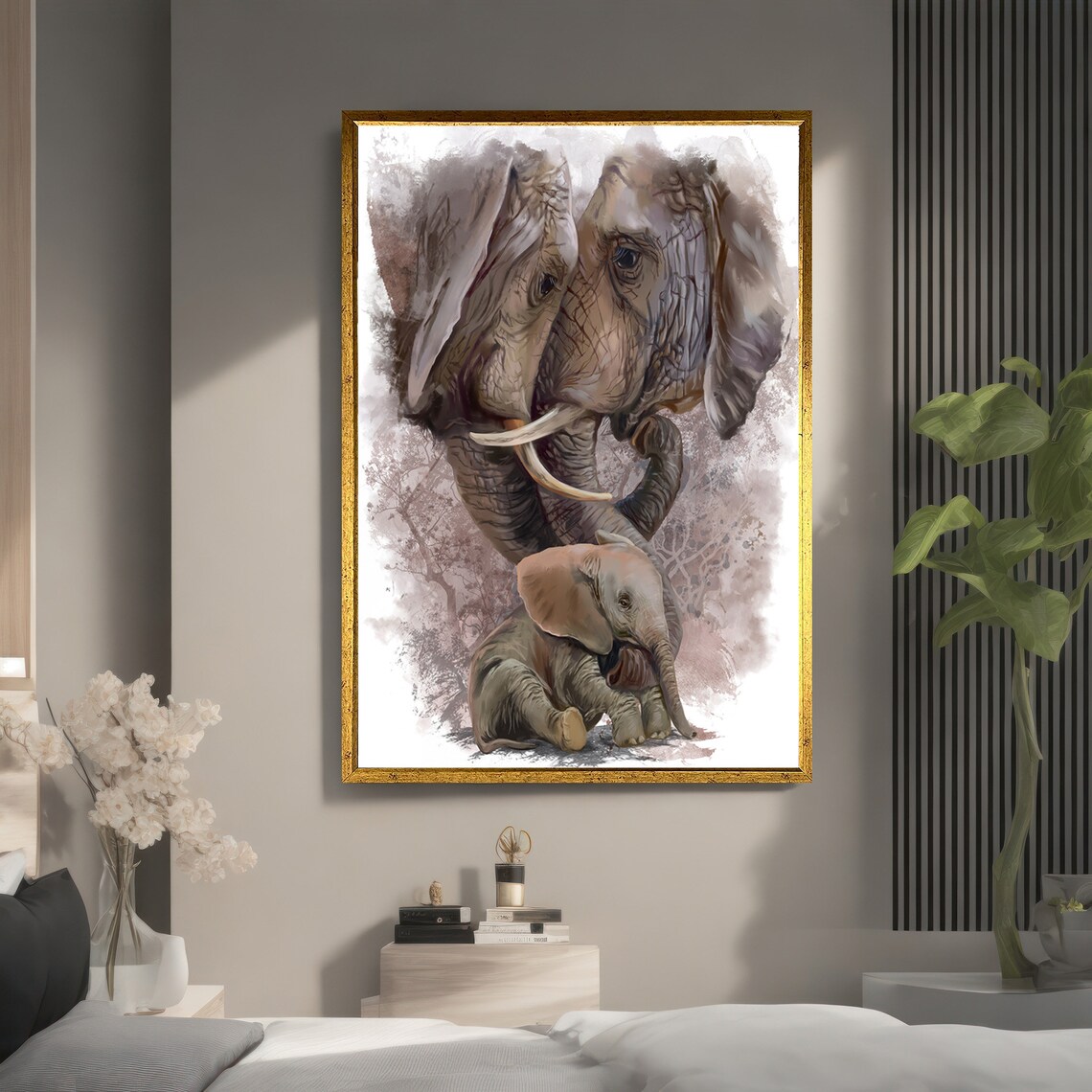 Elephant Family Painting, Heartwarming Animal Art - Image 5