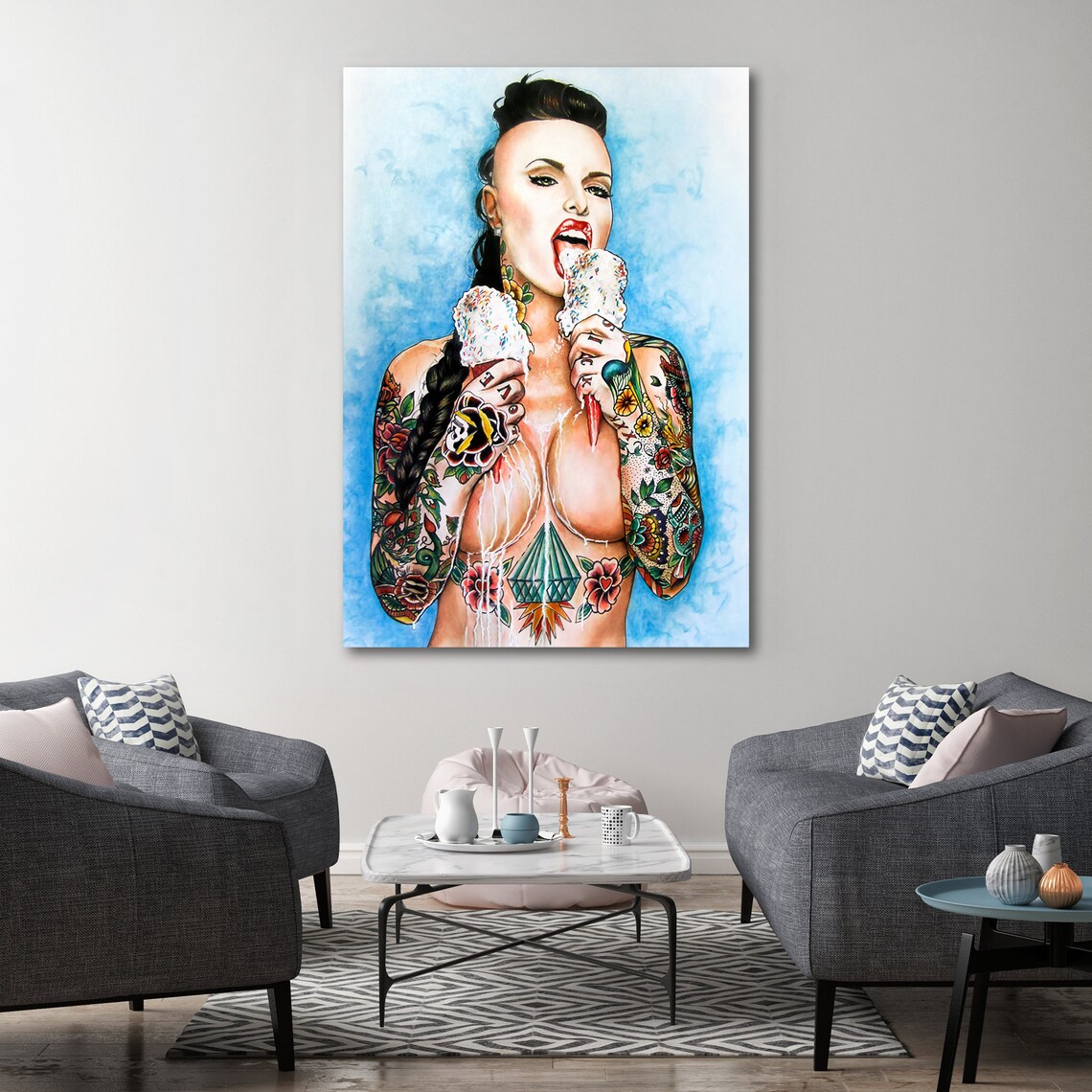Tattooed Temptation, Sensual Woman Ice Cream Pop Art - Image 2
