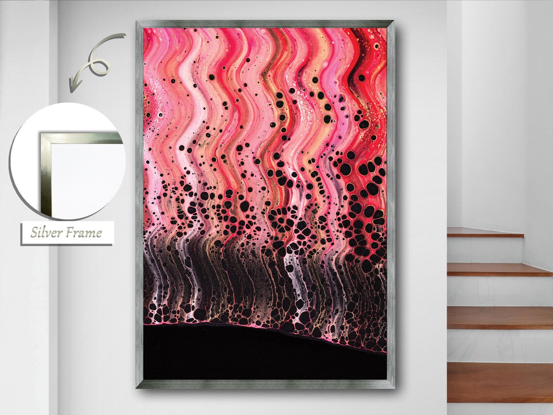 Red To Black Gradient Slalom Lines, Dots Wall Art - Image 2
