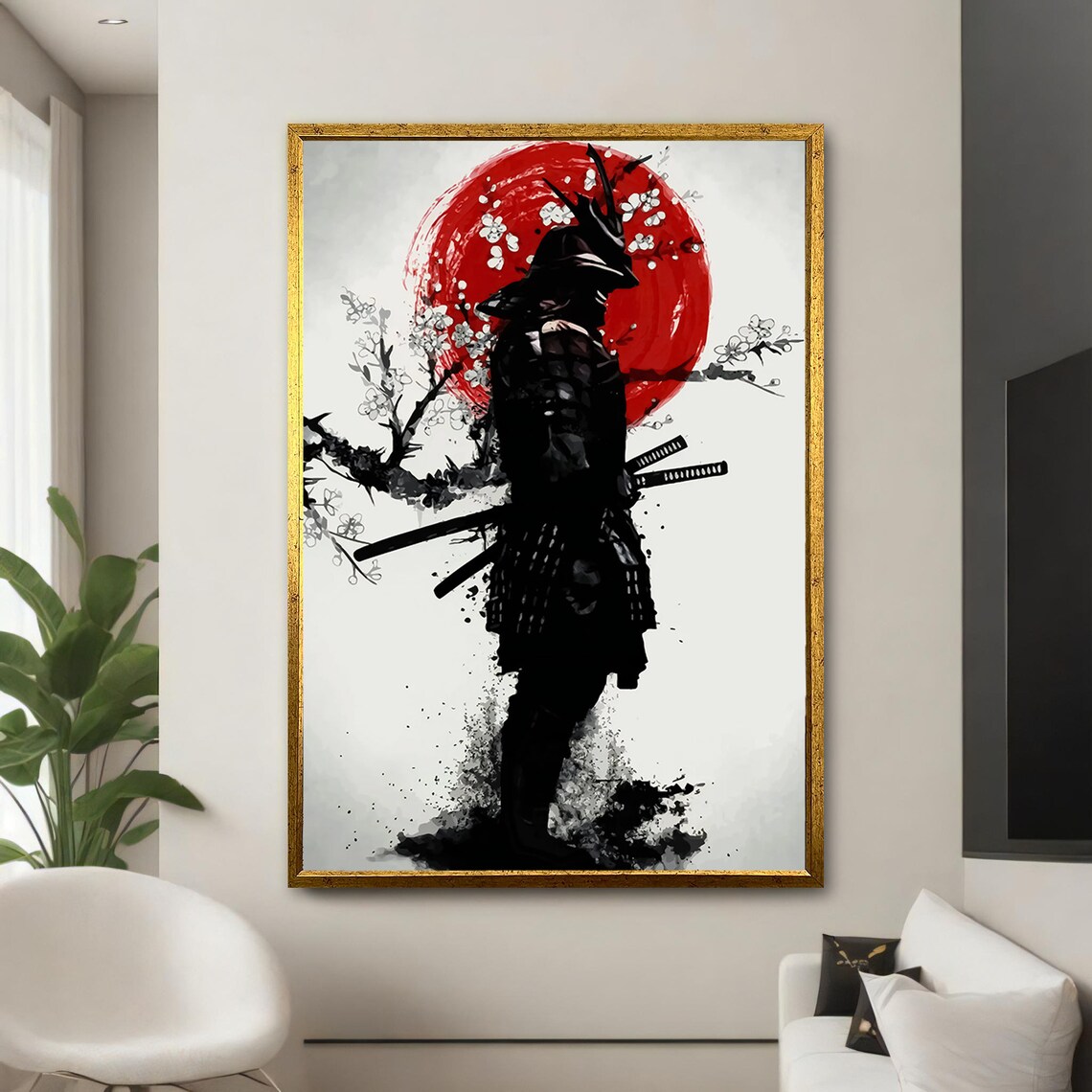 Samurai Silhouette With Red Sun, Japanese Home Decor - Image 5