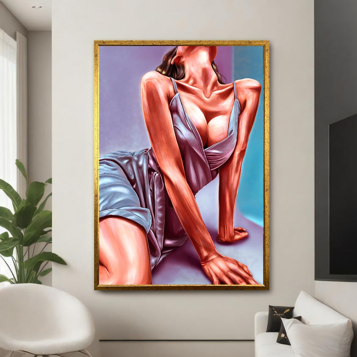 Seductive Woman in Silk Dress, Modern Painting - Image 5