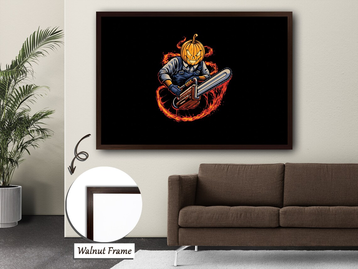Chainsaw Wielding Pumpkinhead, Halloween Horror Art - Image 3