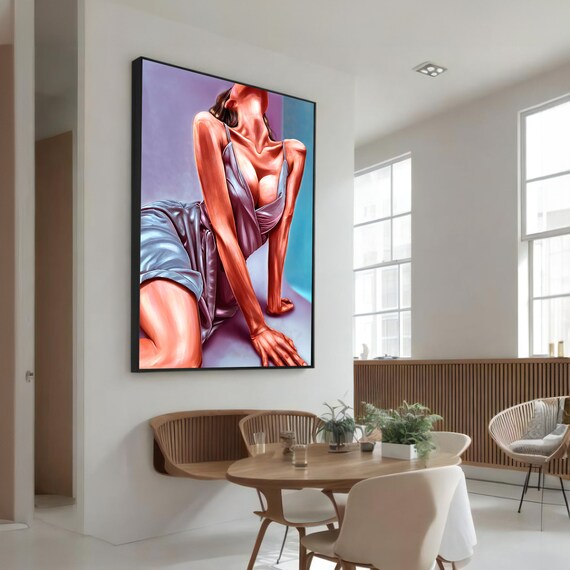 Seductive Woman in Silk Dress, Modern Painting