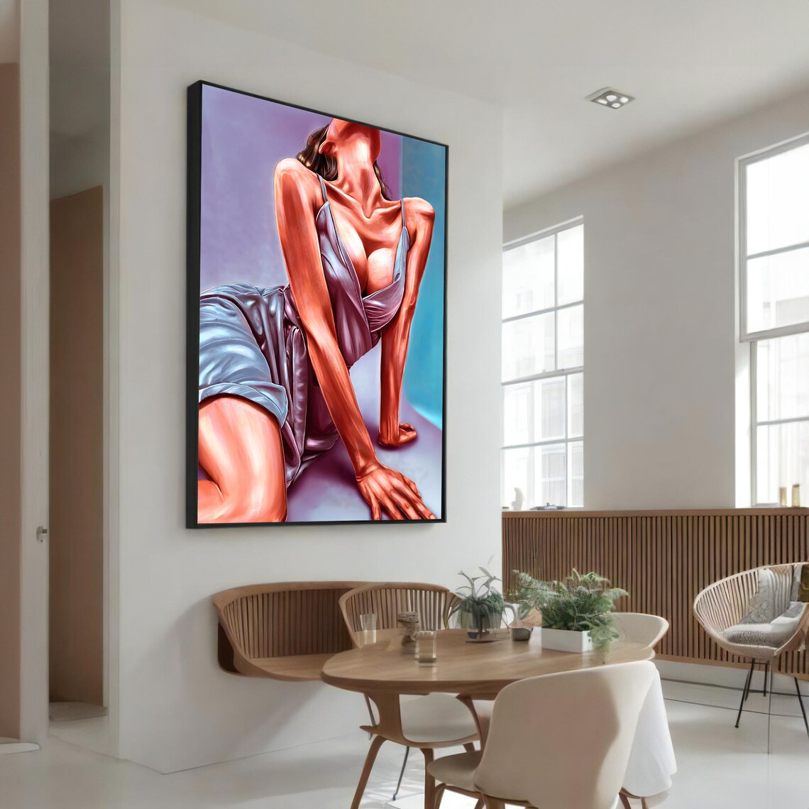 Seductive Woman in Silk Dress, Modern Painting