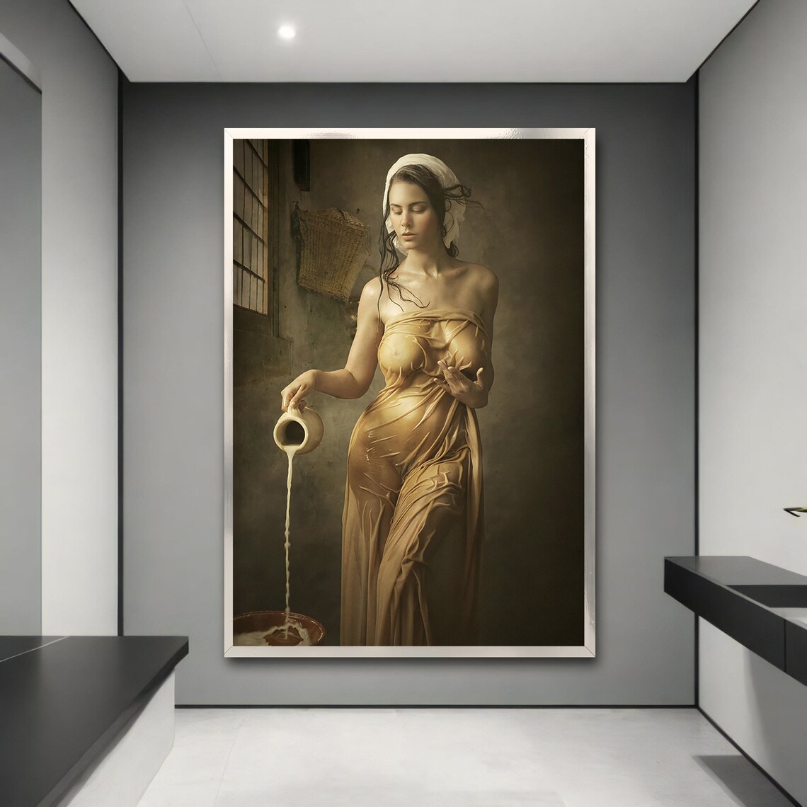 Classic Nude Woman Pouring Milk, Vintage Art - Image 3