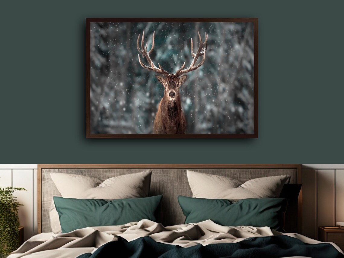 Majestic Stag In Winter, Rustic Nature Art Print - Image 4