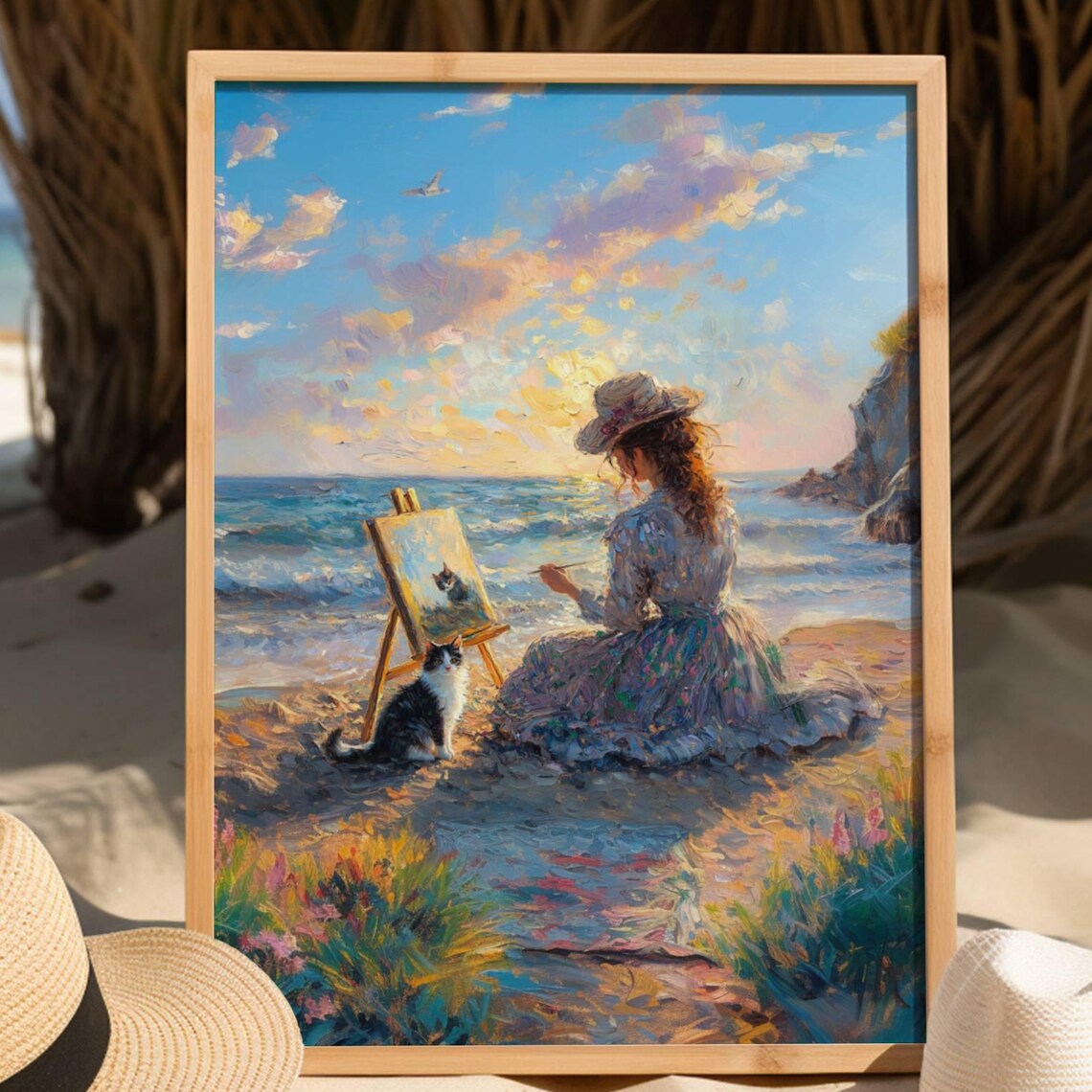 Impressionist Woman Painting Her Cat Art Print