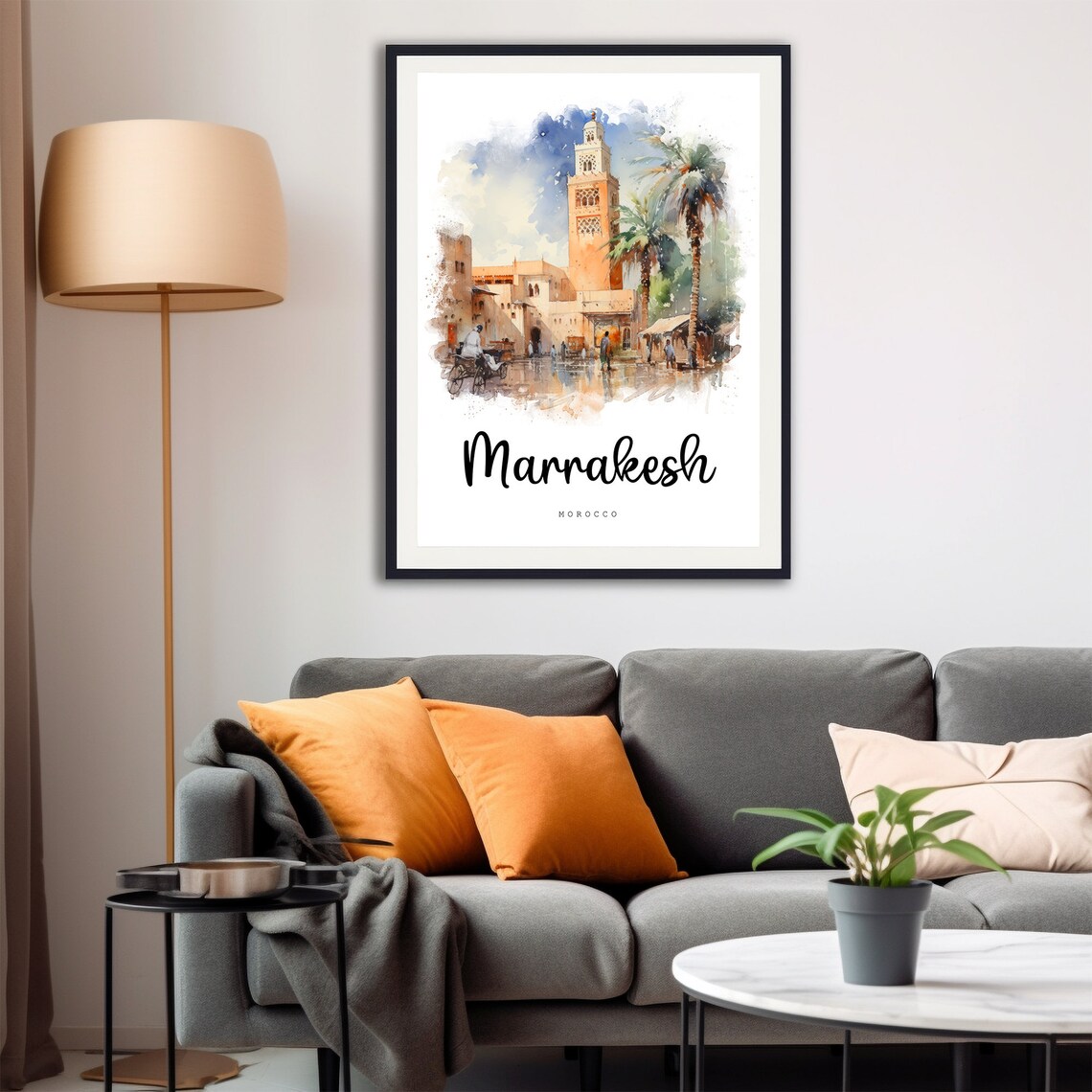 Marrakesh Morocco Medina Mosque Minaret Watercolor Travel Poster - Image 4