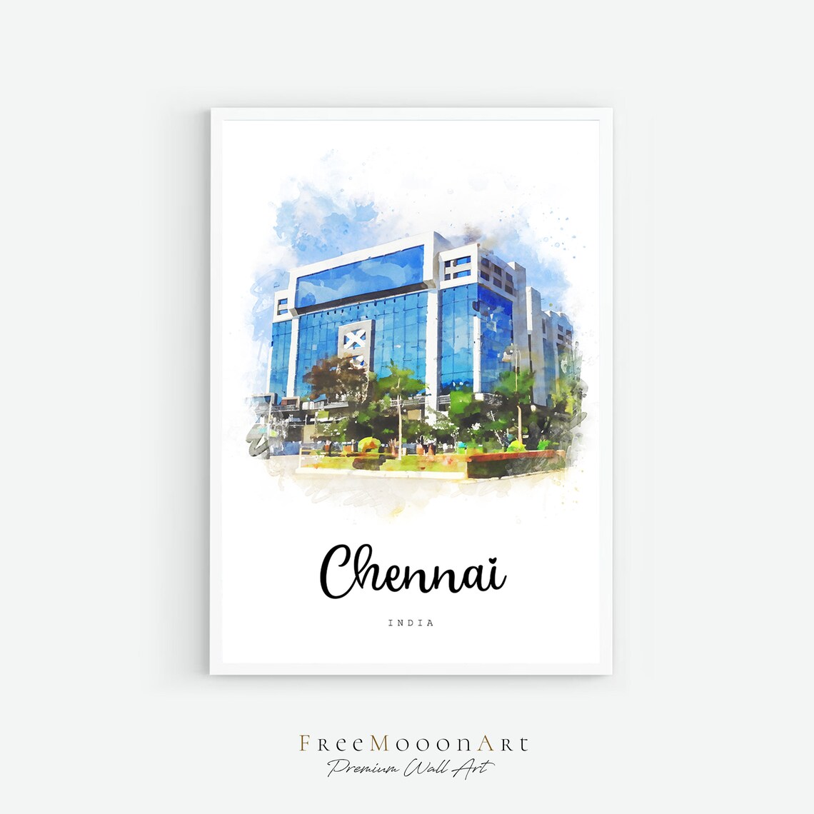 Chennai India Modern City Glass Building Watercolor Travel Poster