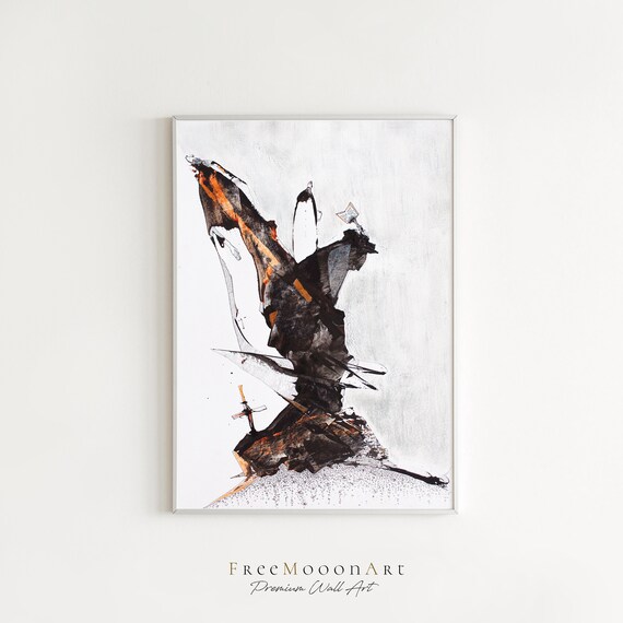 Abstract Black and Orange Ink Figure Expressionist Art Poster