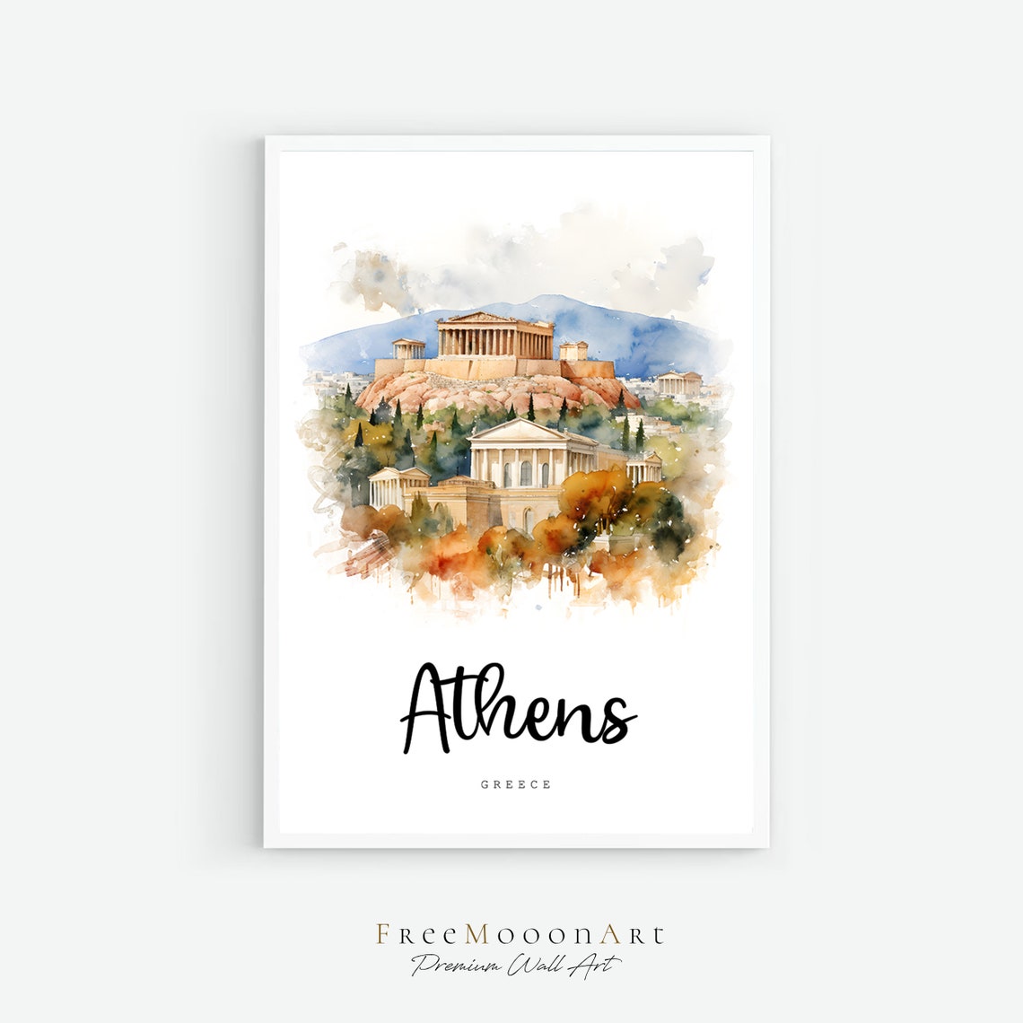 Athens Greece Travel Poster Parthenon Temple Athens City Print Greece Wall Art Europe Prints Art Athens Watercolor Painting