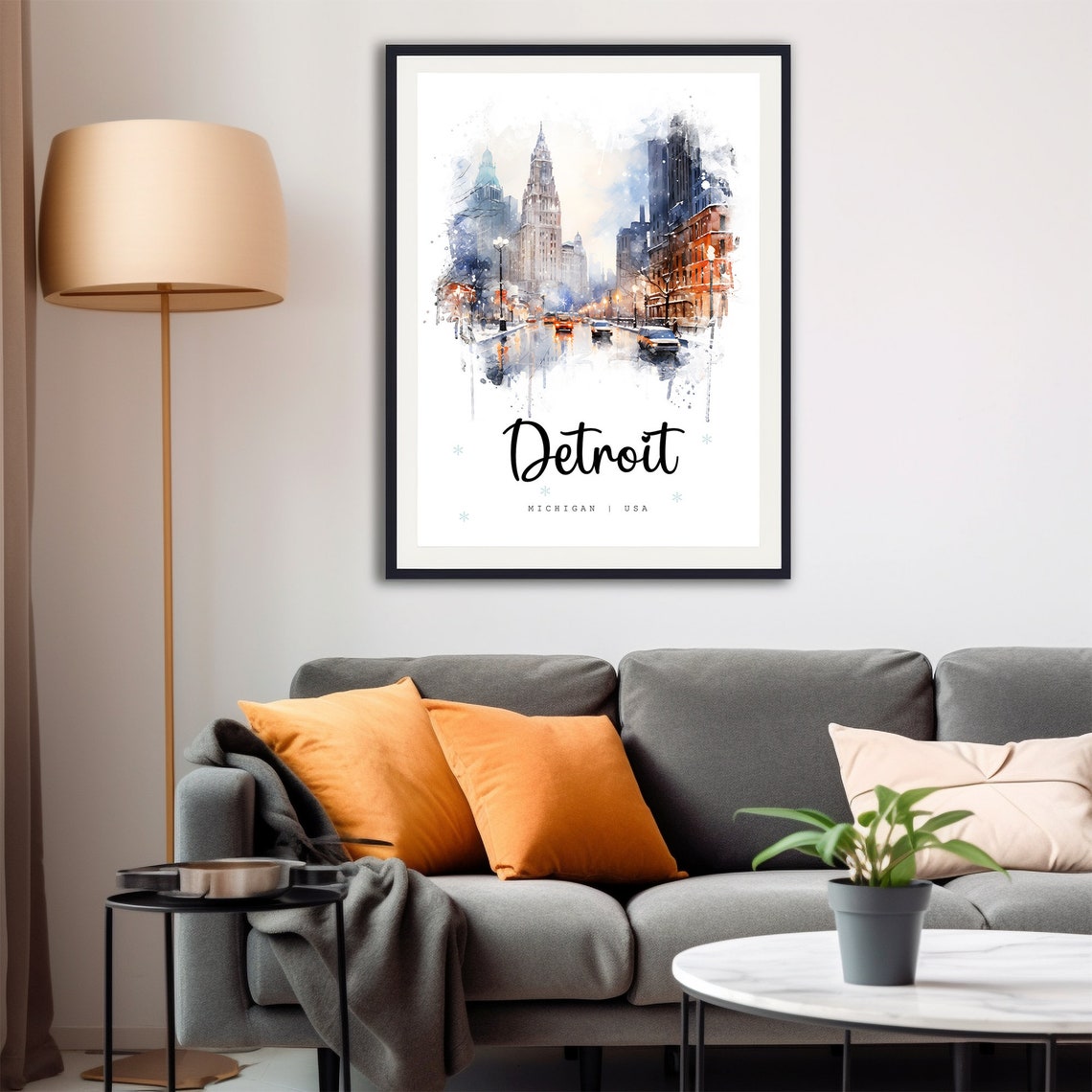 Detroit Michigan Travel Poster Detroit City Print Michigan Wall Art Usa Prints Print Detroit Watercolor Painting - Image 4