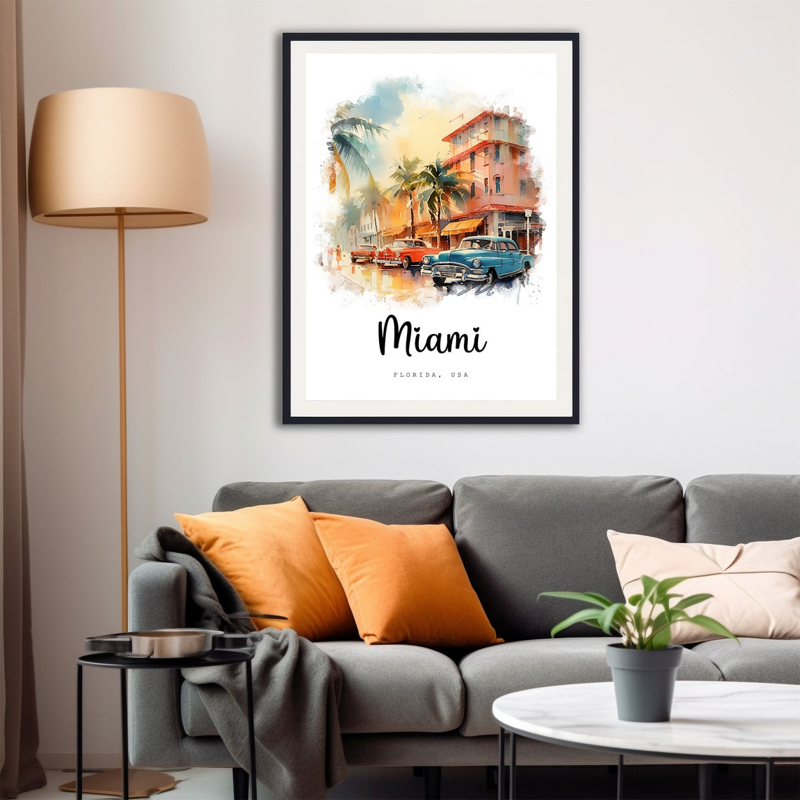 Miami Florida Travel Gifts Miami City Print Florida Wall Art Print Usa Prints Miami Watercolor Painting - Image 4