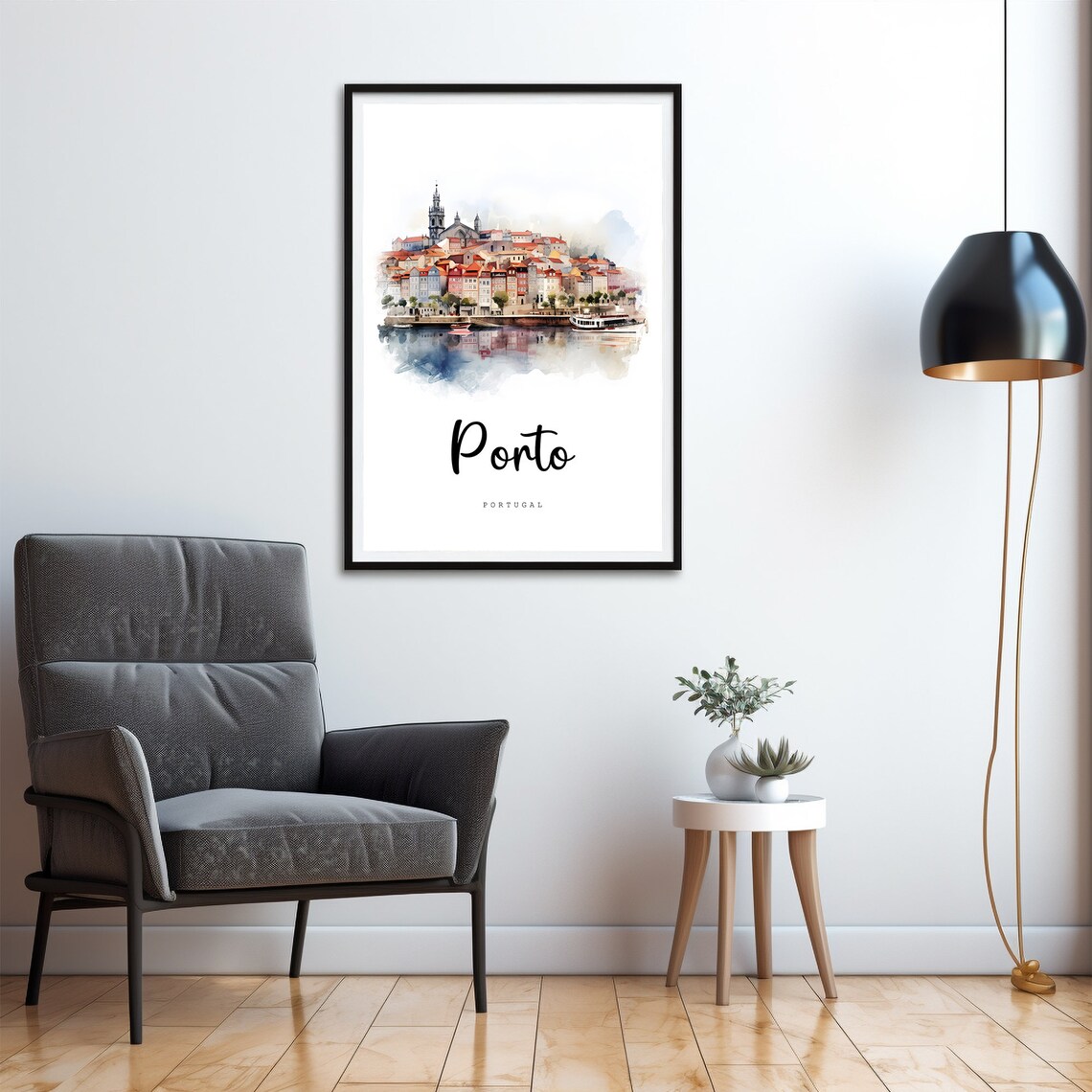 Porto Portugal Riverside Watercolor Travel Poster Old Town Scene - Image 4
