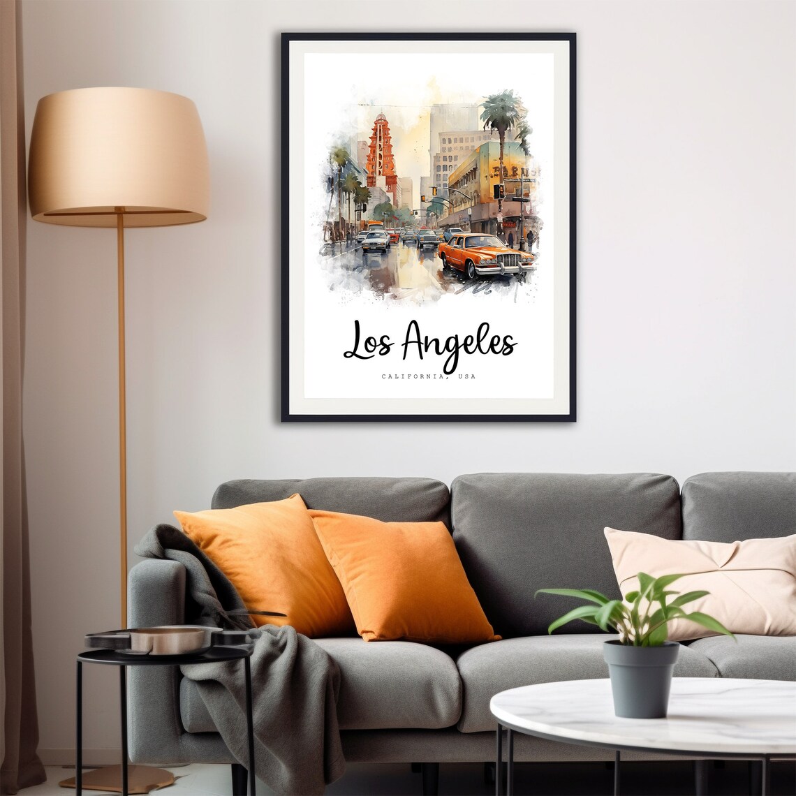 Los Angeles California Downtown Street Scene Watercolor Travel Poster - Image 4