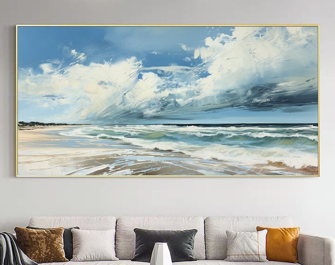 Dramatic Cloud Seascape Blue Ocean Waves Coastal Scene Poster