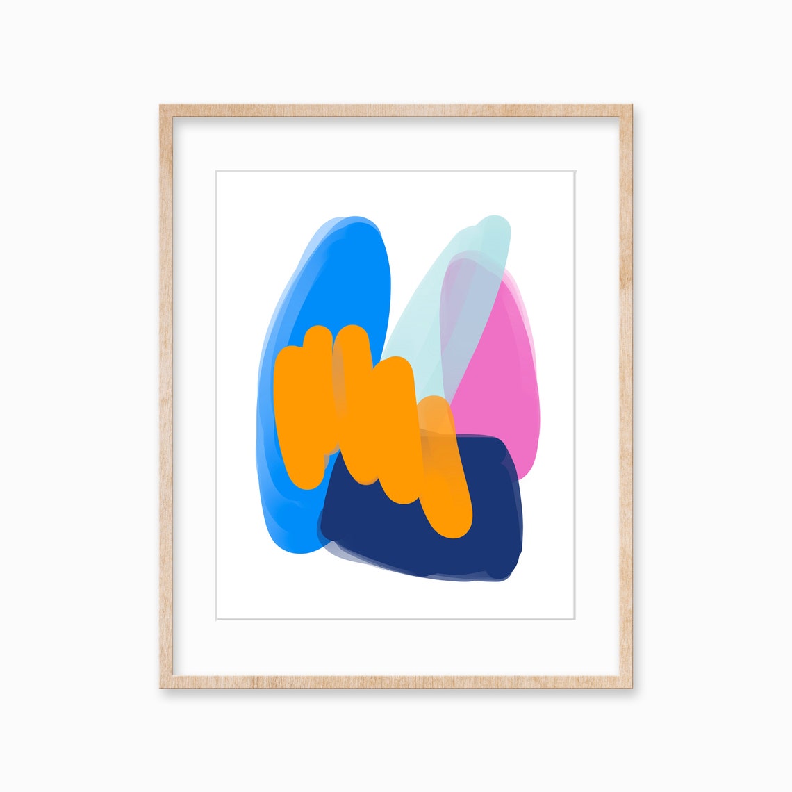 Blue Pink Orange Abstract Brush Strokes Modern Colorful Wall Poster