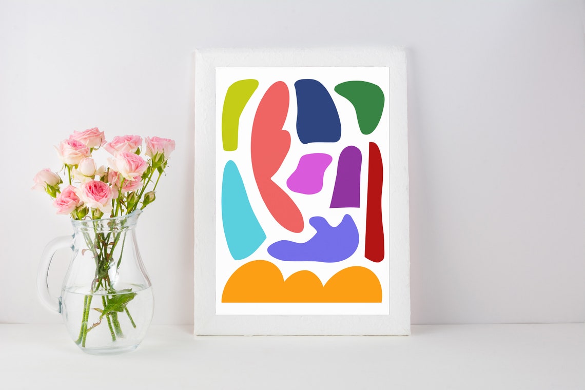 Matisse Style Colorful Cutout Organic Shapes Modern Abstract Wall Art - Image 2