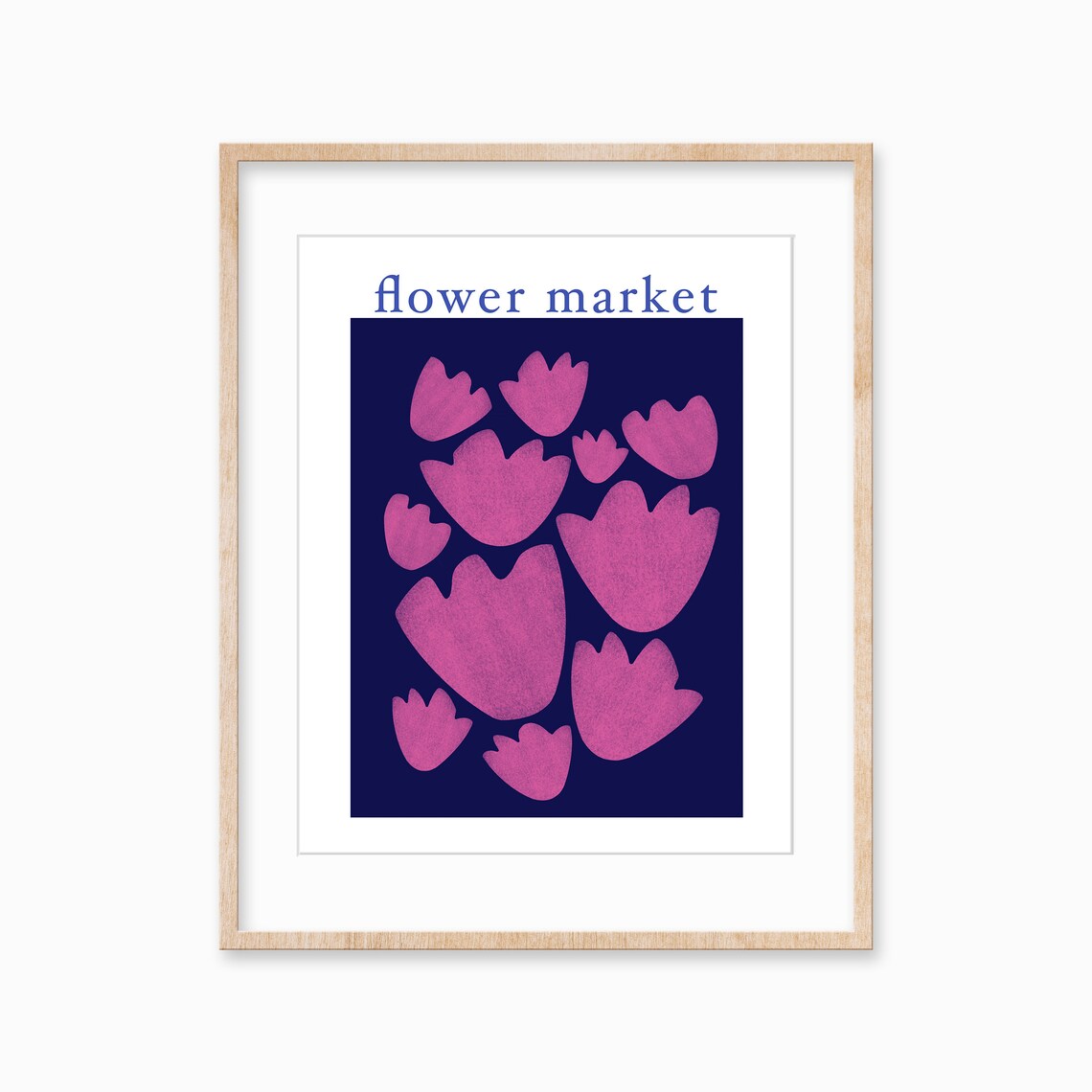 Flower Market Pink Tulips Navy Modern Botanical Floral Art Poster