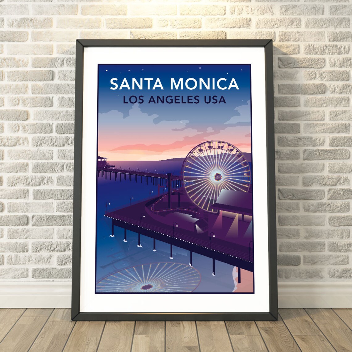 Santa Monica Pier Los Angeles Travel Poster, USA
