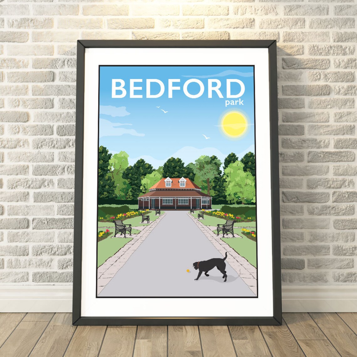 Bedford Park Pavilion Vintage English Travel Poster with Dog