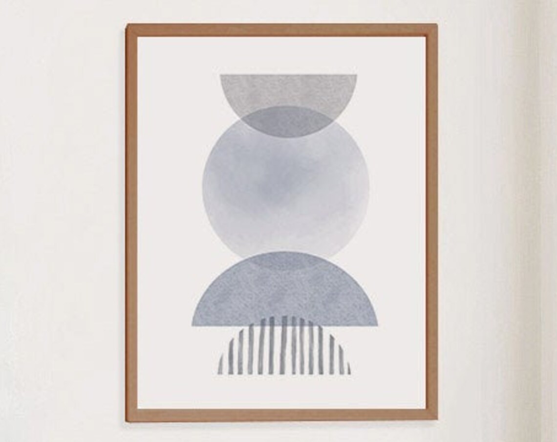 Blue Gray Geometric Half Circles Stacked Minimalist Abstract Poster - Image 3