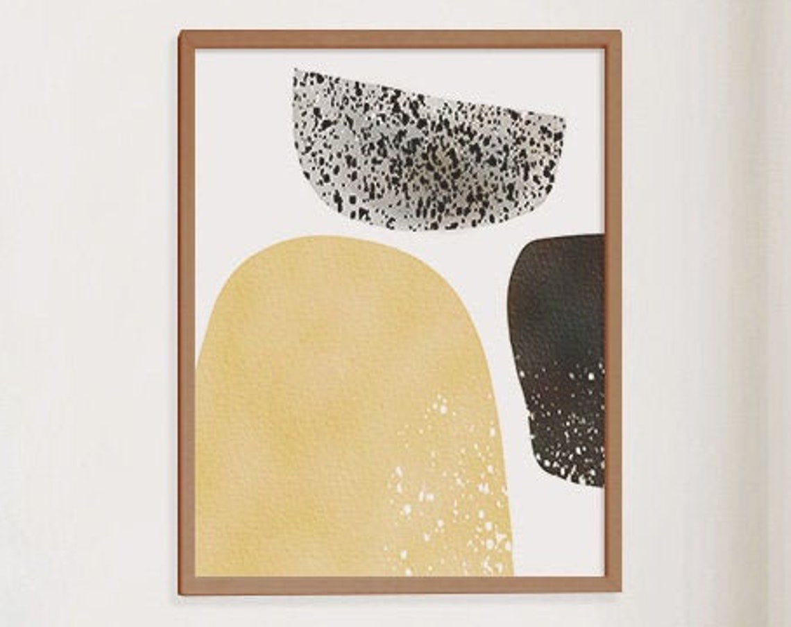 Mustard Arch with Speckled Black Shapes Modern Abstract Texture Poster