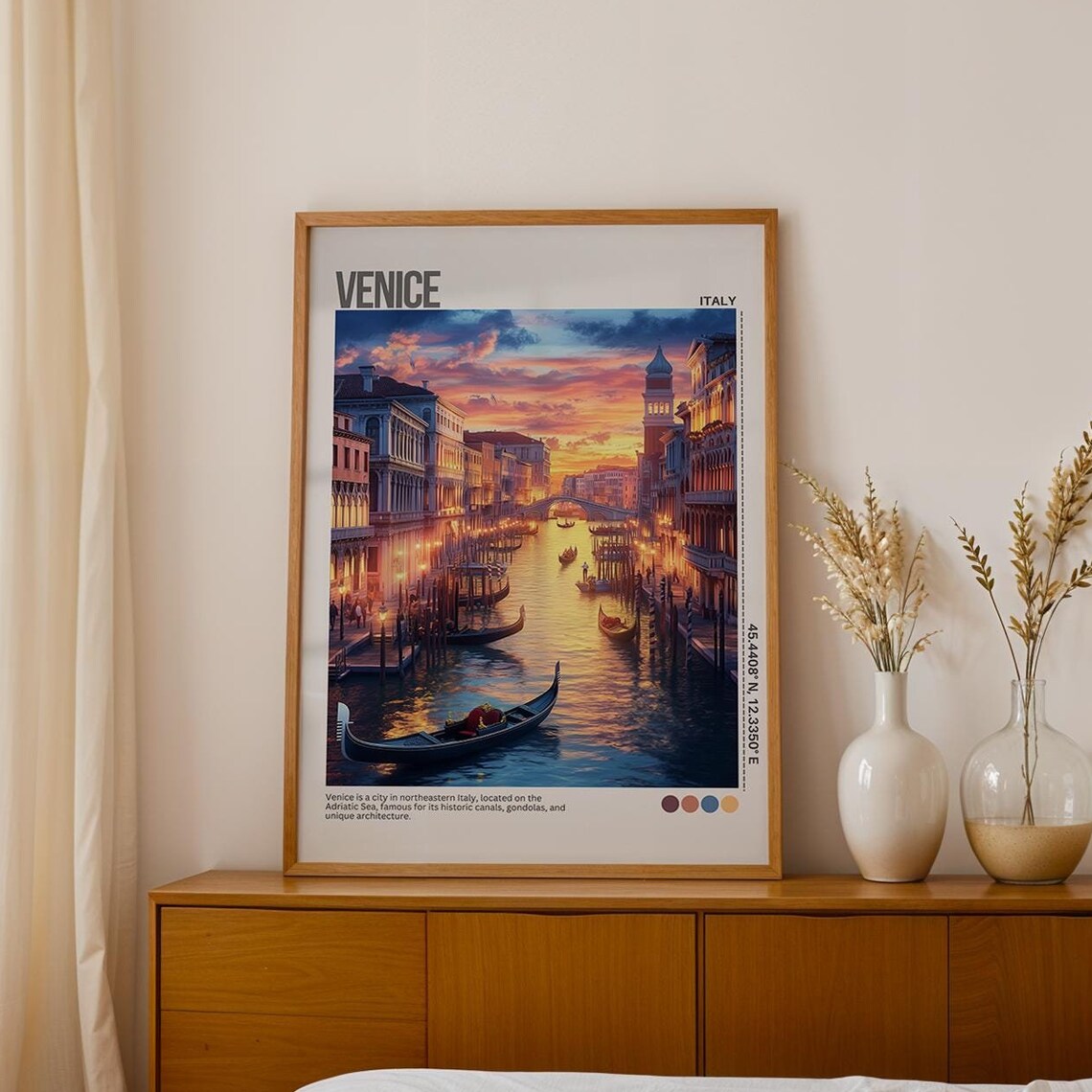 Venice Italy Grand Canal Gondolas Sunset Canal Travel Poster