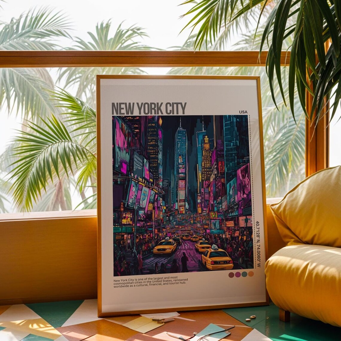 New York City Times Square Neon Night Yellow Taxis USA Poster