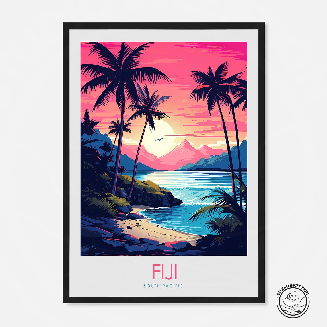 Fiji At Sunset Travel Poster, South Pacific Scene