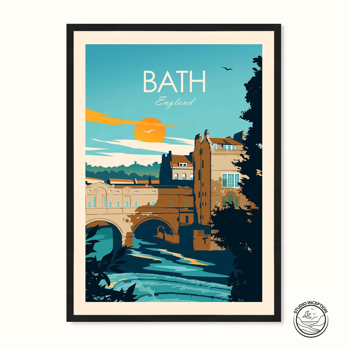 Bath, England Travel Poster, Pulteney Bridge