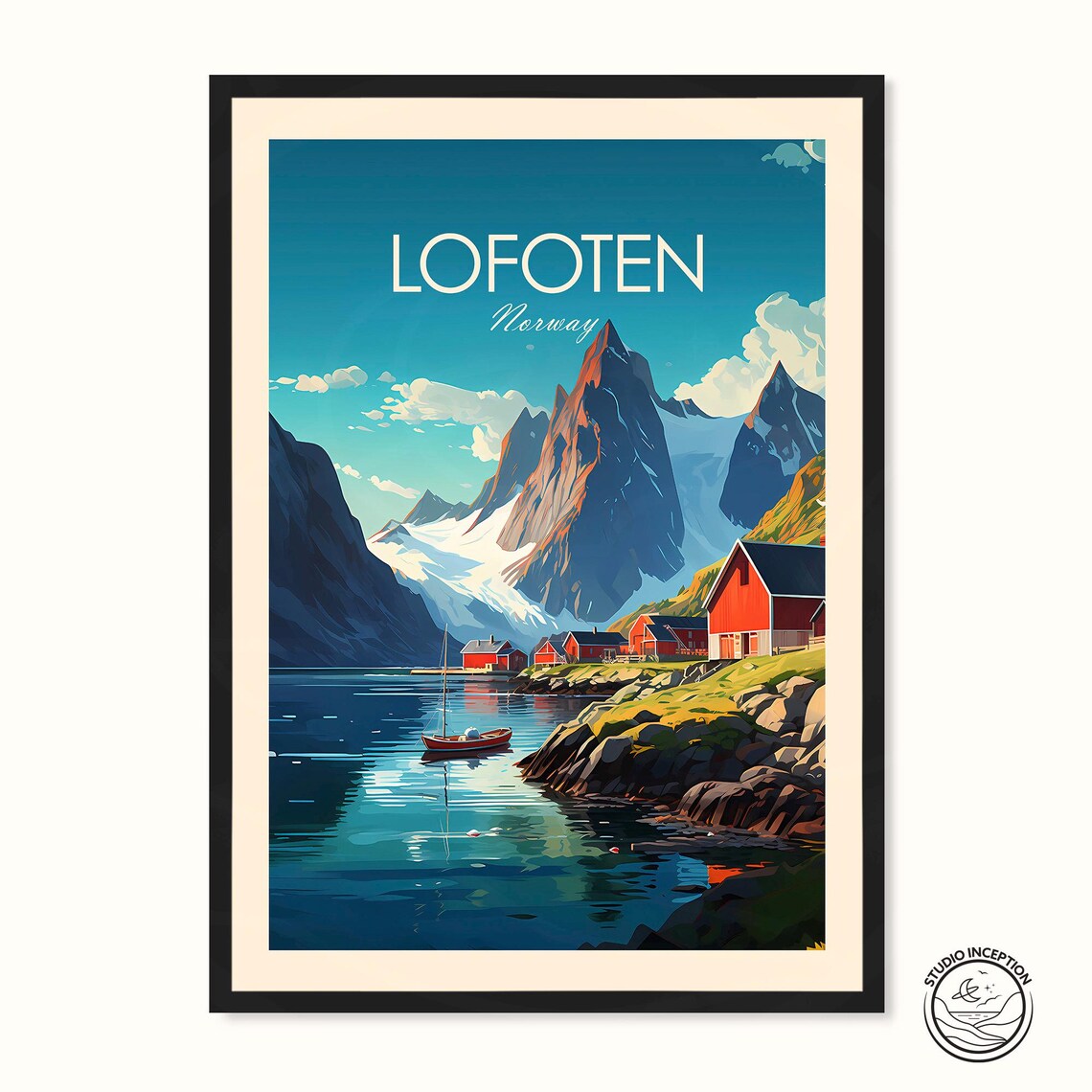 Lofoten Traditional Norway Travel Poster, Scandinavian