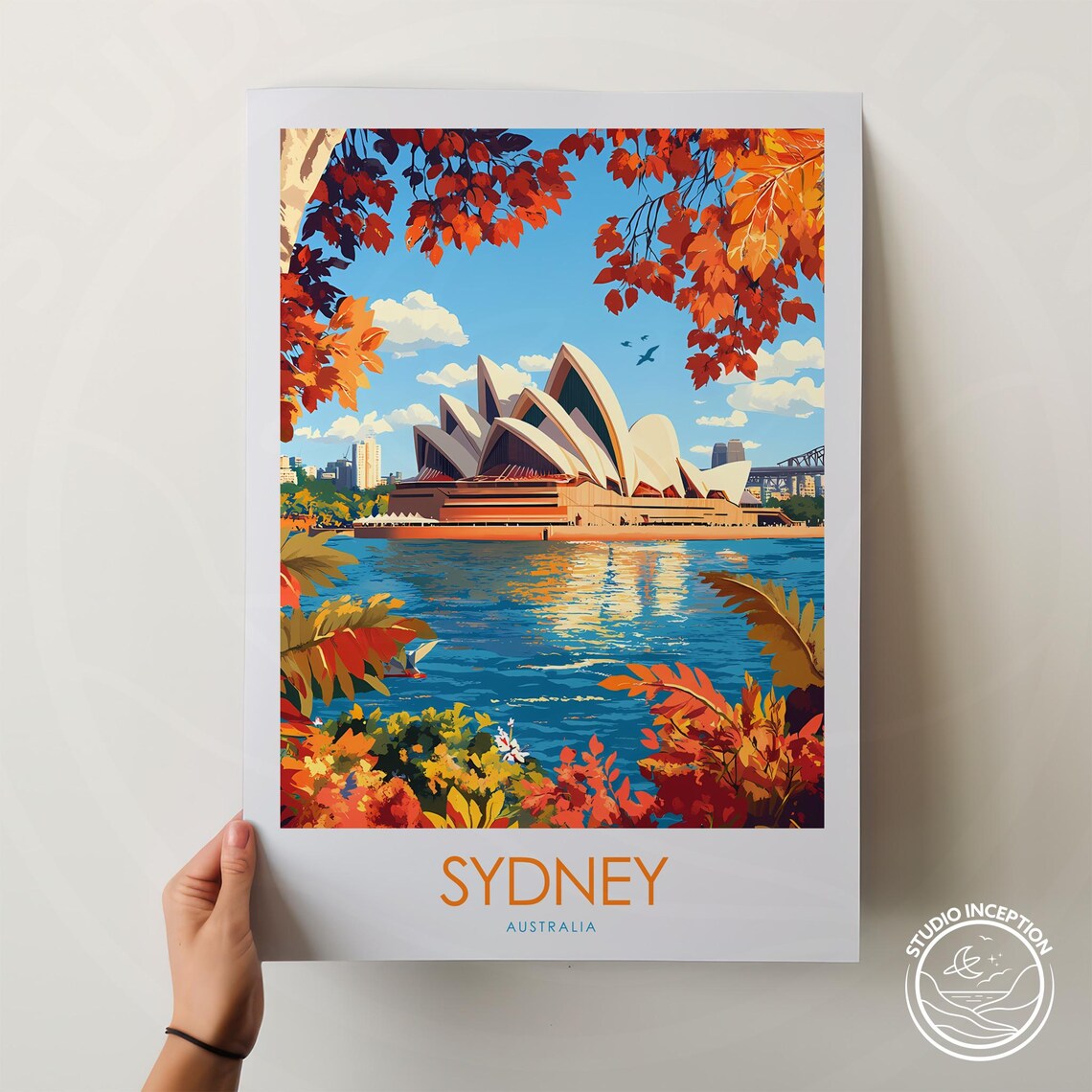 Sydney Opera House Autumn Harbour Scene Vintage Travel Poster - Image 2