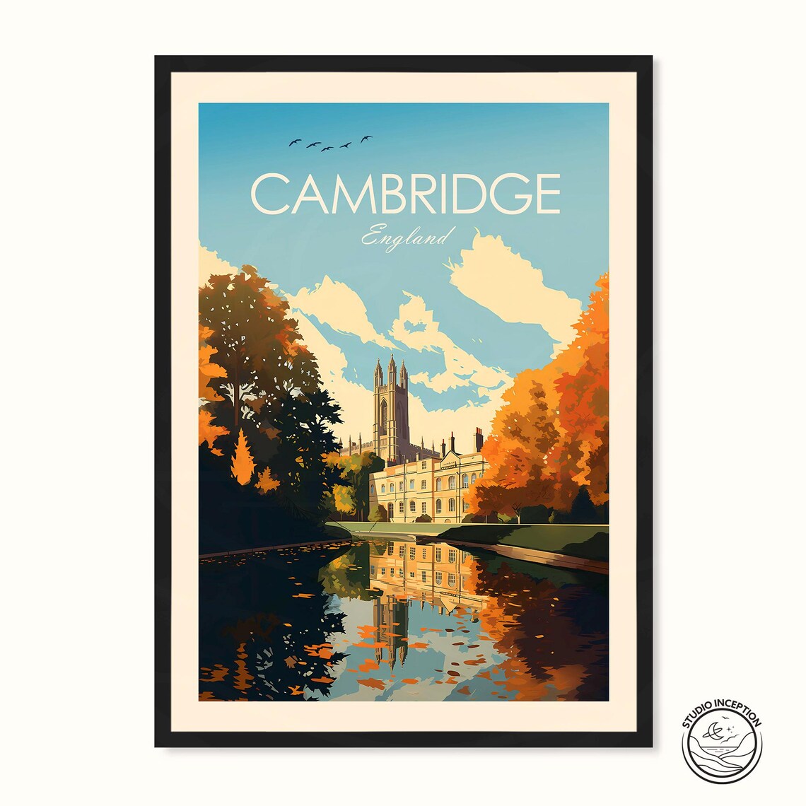 Cambridge Traditional Travel Poster, UK City View